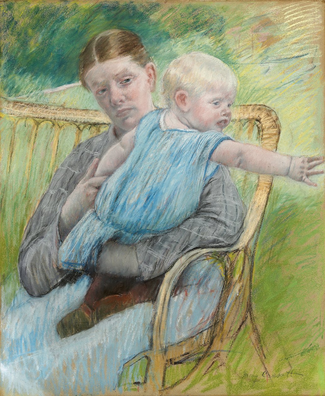 Matylda trzymająca dziecko, które sięga w prawo, ok. 1889 r. autorstwa Mary Cassatt