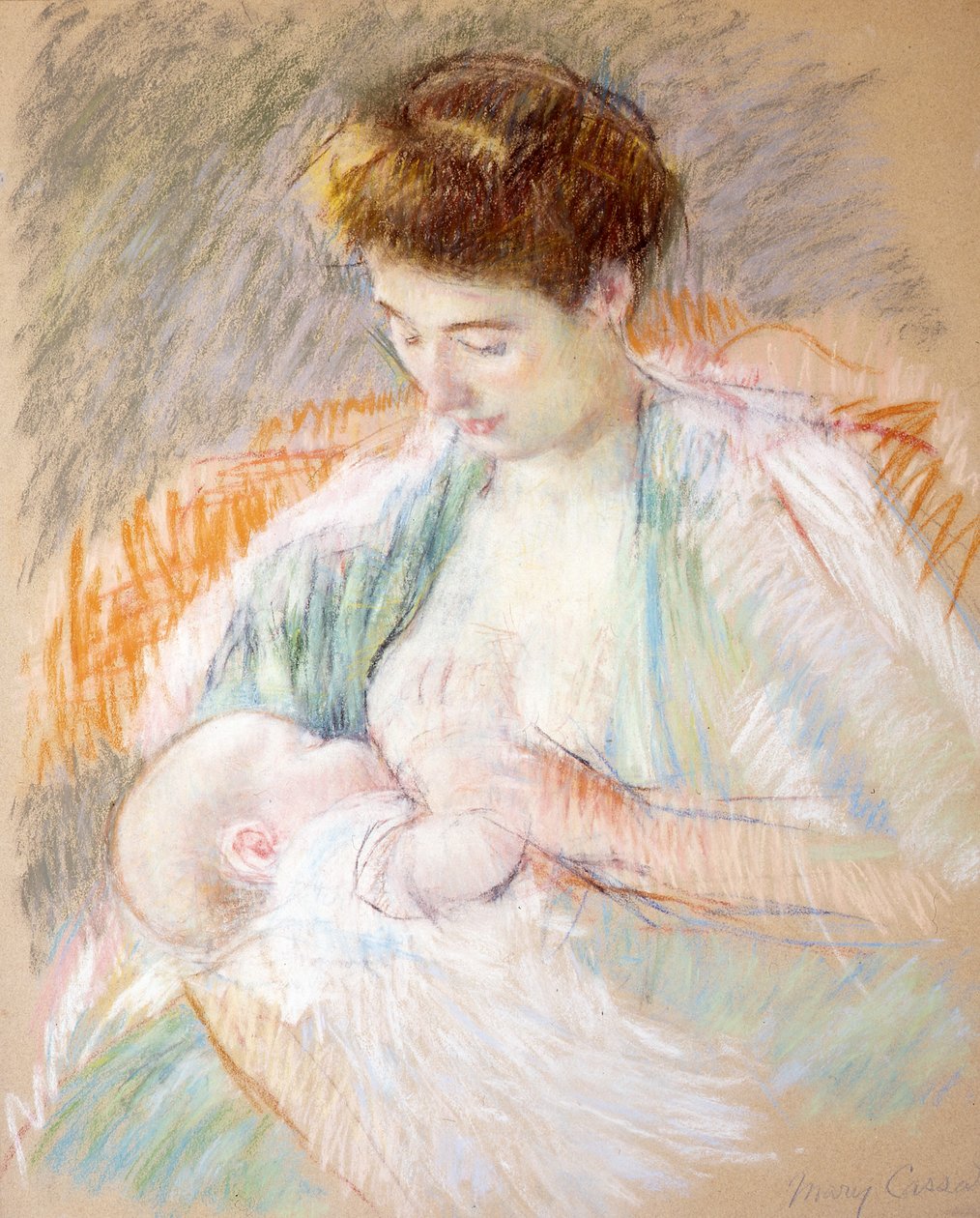 Matka Róża karmiąca swoje dziecko, ok. 1900 (pastel na papierze) autorstwa Mary Cassatt