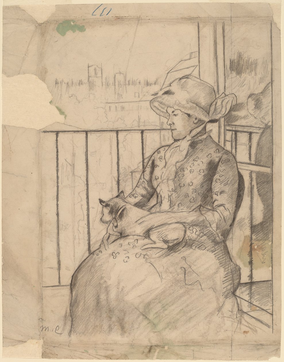 Susan na balkonie trzymająca psa [rekto] autorstwa Mary Cassatt