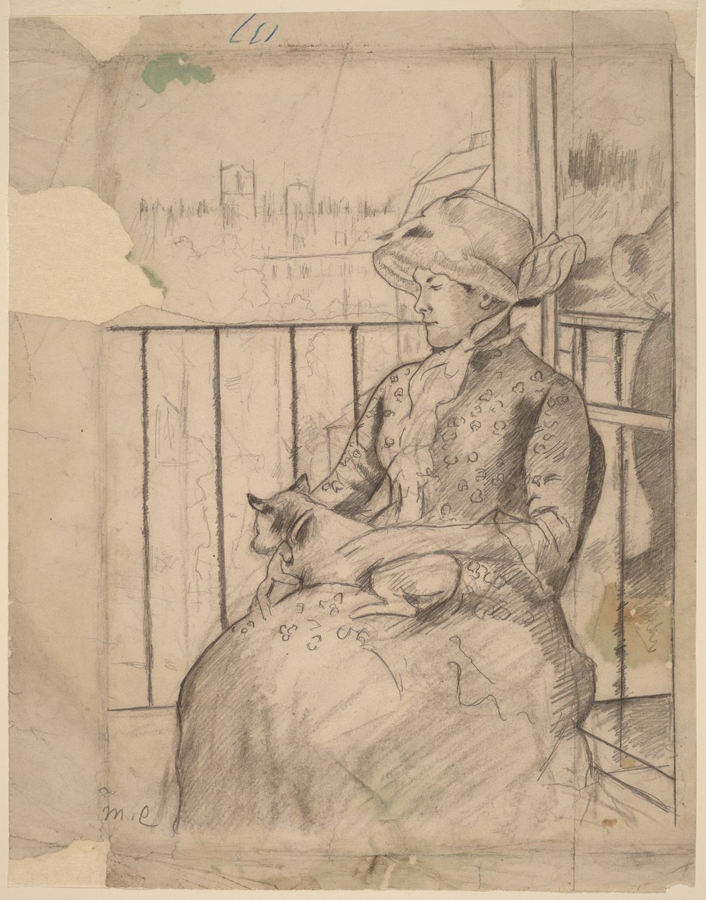 Susan na balkonie trzymająca psa [awers] autorstwa Mary Cassatt