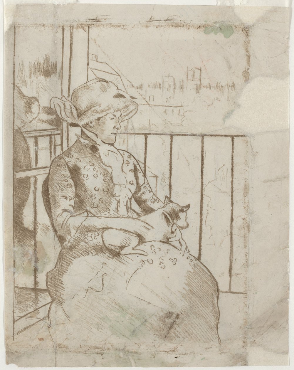 Susan na balkonie trzymająca psa [verso], c. 1883. autorstwa Mary Cassatt