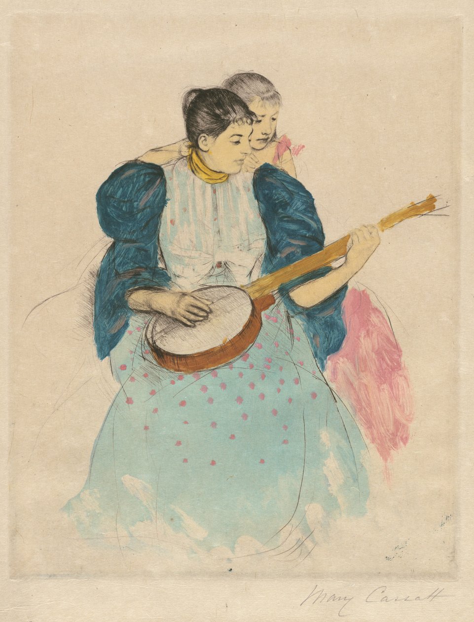 Lekcja banjo autorstwa Mary Cassatt