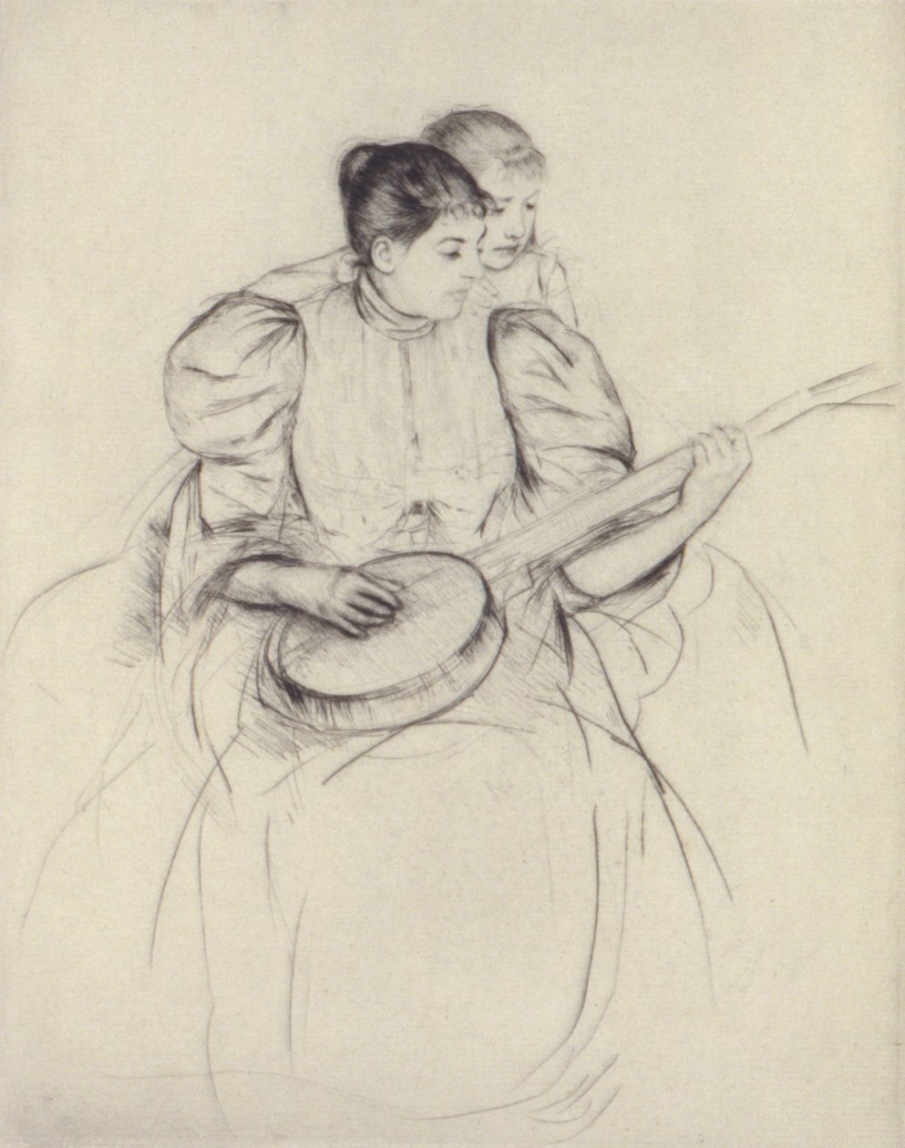 Lekcja gry na banjo autorstwa Mary Cassatt