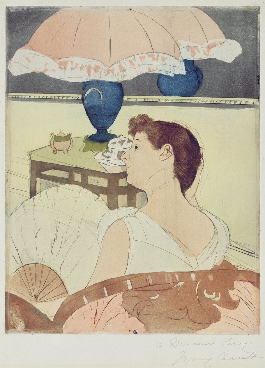 Lampa, 1891 (suchy punkt, miękki grunt i akwatinta na papierze) autorstwa Mary Cassatt