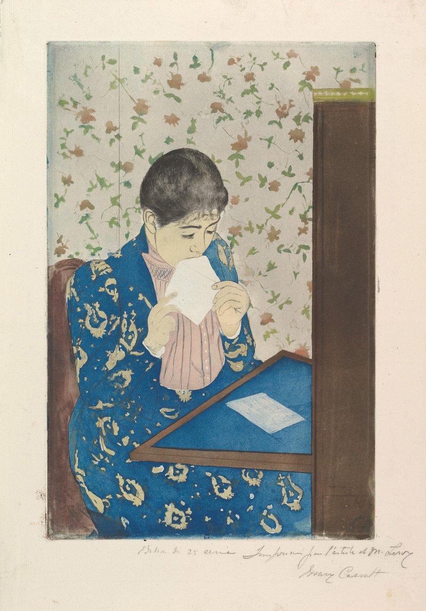 The Letter, 1890-91 (sucha igła i akwatinta, wydrukowane z trzech płyt) autorstwa Mary Cassatt