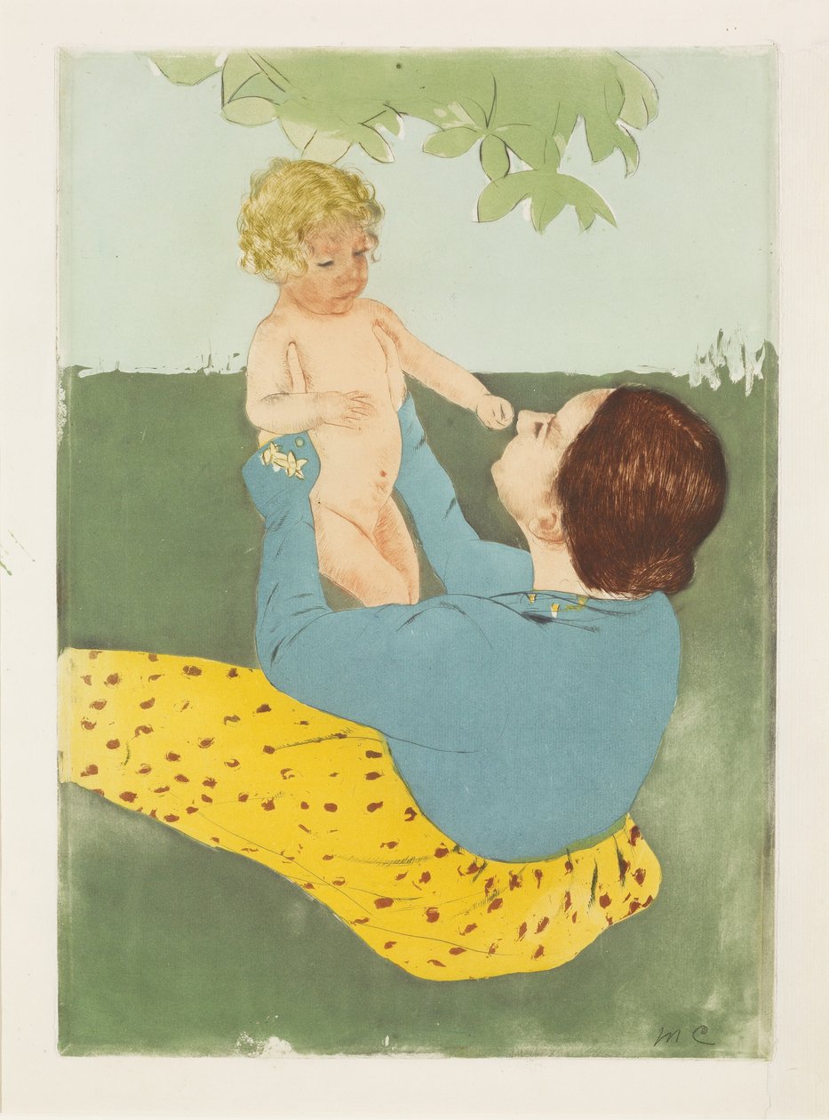 Pod kasztanem, 1896-97 (sucha igła i akwatinta w kolorach) autorstwa Mary Cassatt
