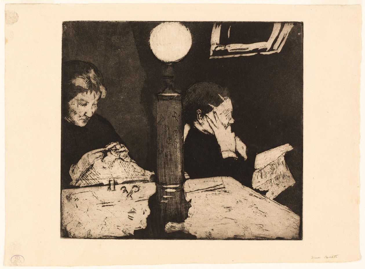 Pod lampą autorstwa Mary Cassatt