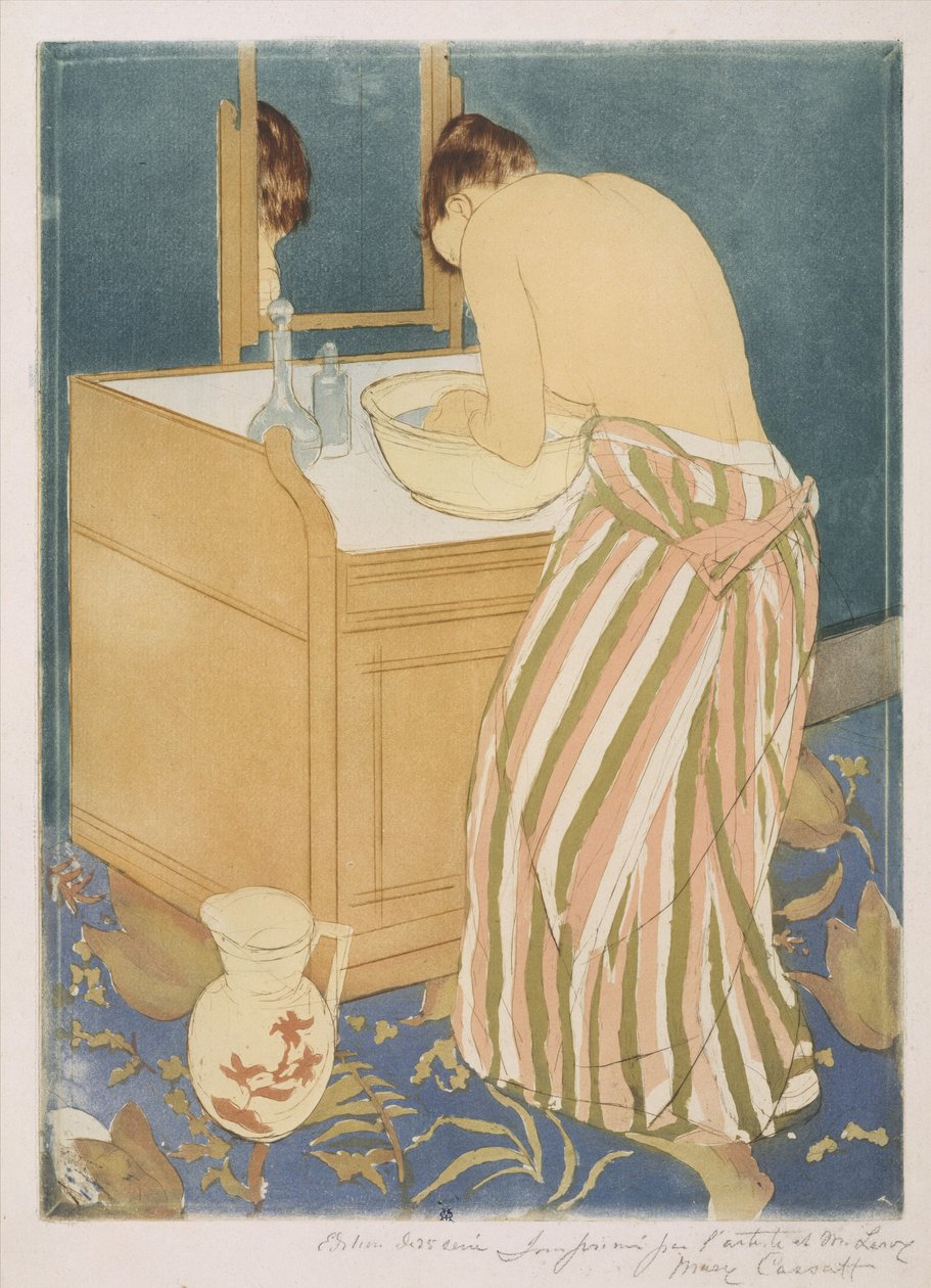 Kobieta w kąpieli (La Toilette), 1890-1 (sucha igła i akwatinta) autorstwa Mary Cassatt