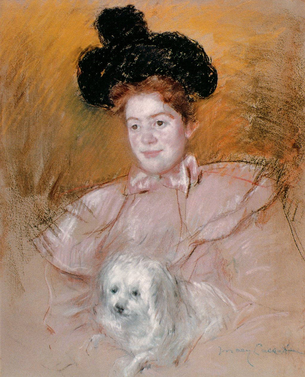 Kobieta trzyma psa (pastel na papierze) autorstwa Mary Cassatt