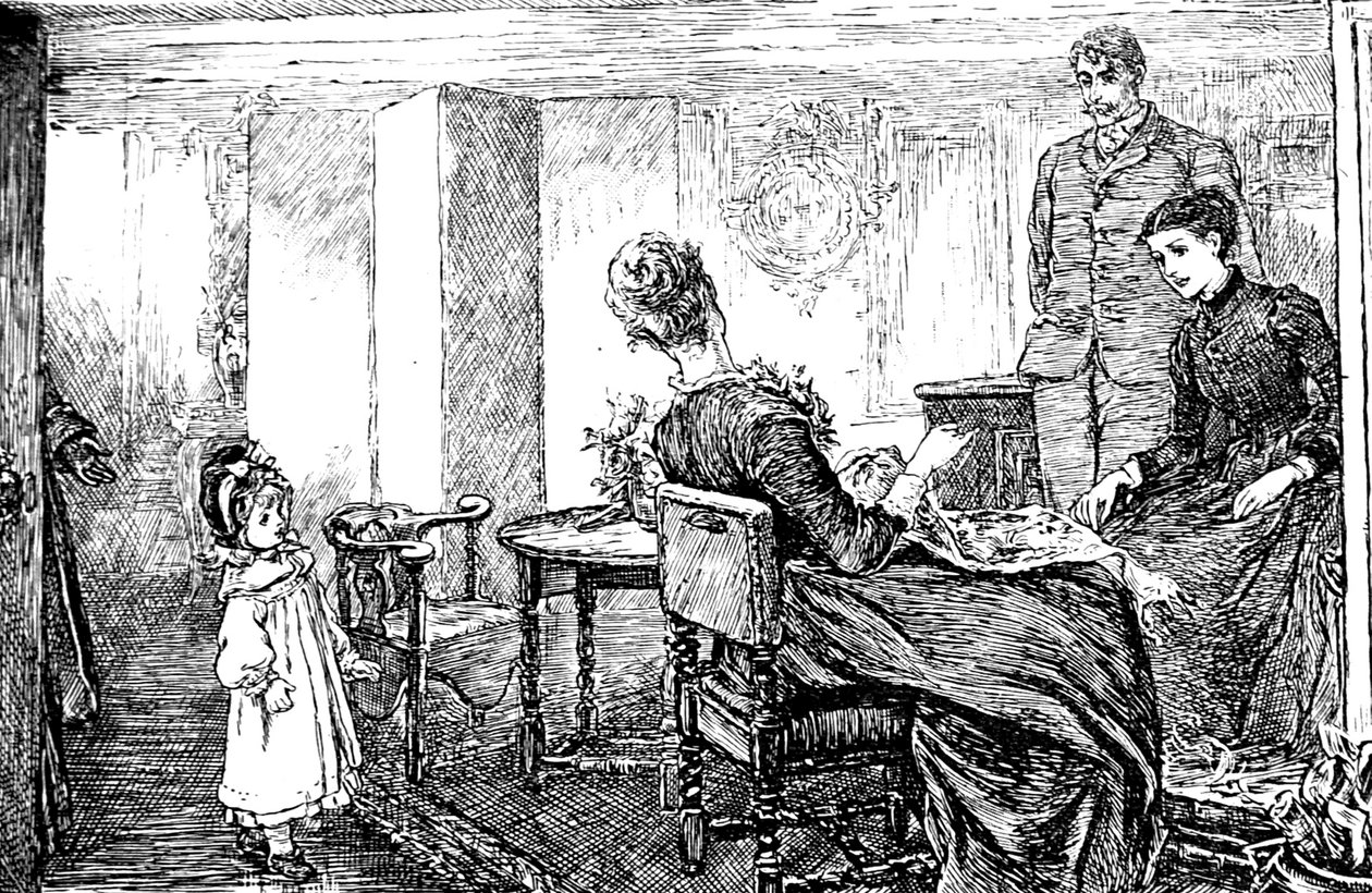 Mała dziewczynka z ciocią i wujkiem, którzy opiekują się nią na popołudnie autorstwa Mary Ellen Edwards