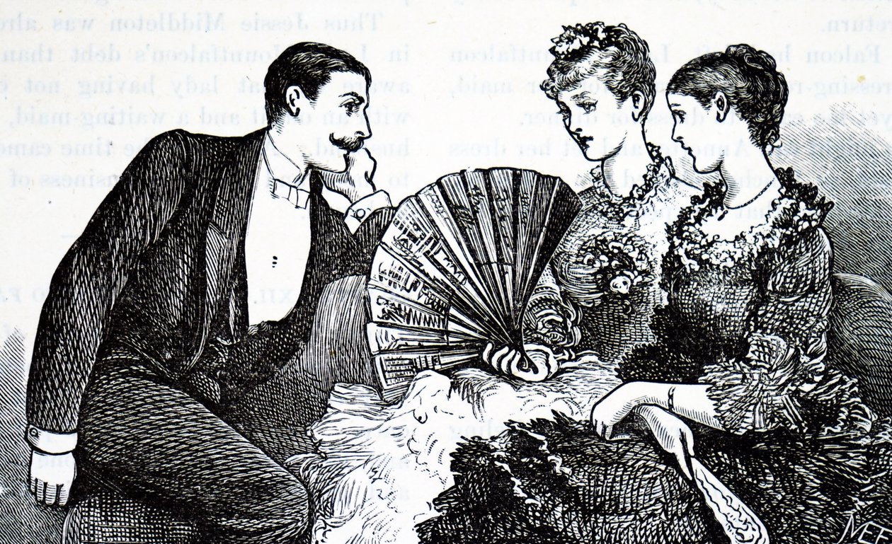 Zamożna młoda dama używająca wentylatora. autorstwa Mary Ellen Edwards