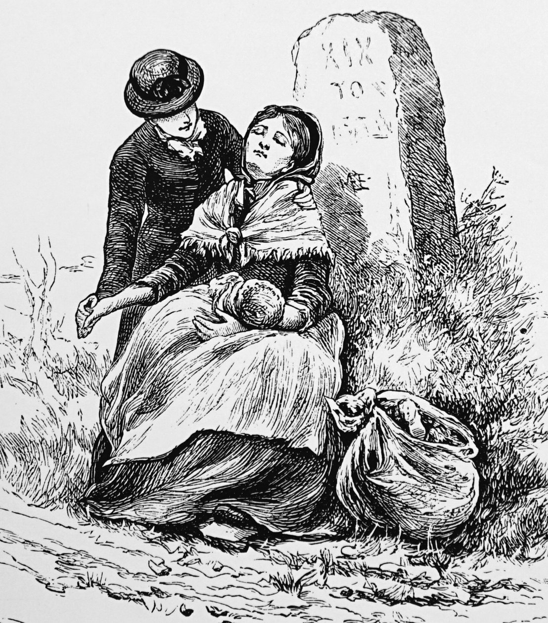 Niezamężna matka i dziecko wyczerpane na poboczu drogi autorstwa Mary Ellen Edwards