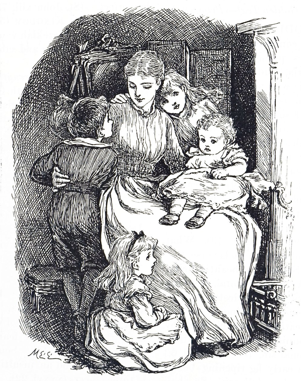 Ilustracja przedstawiająca matkę z dziećmi autorstwa Mary Ellen Edwards