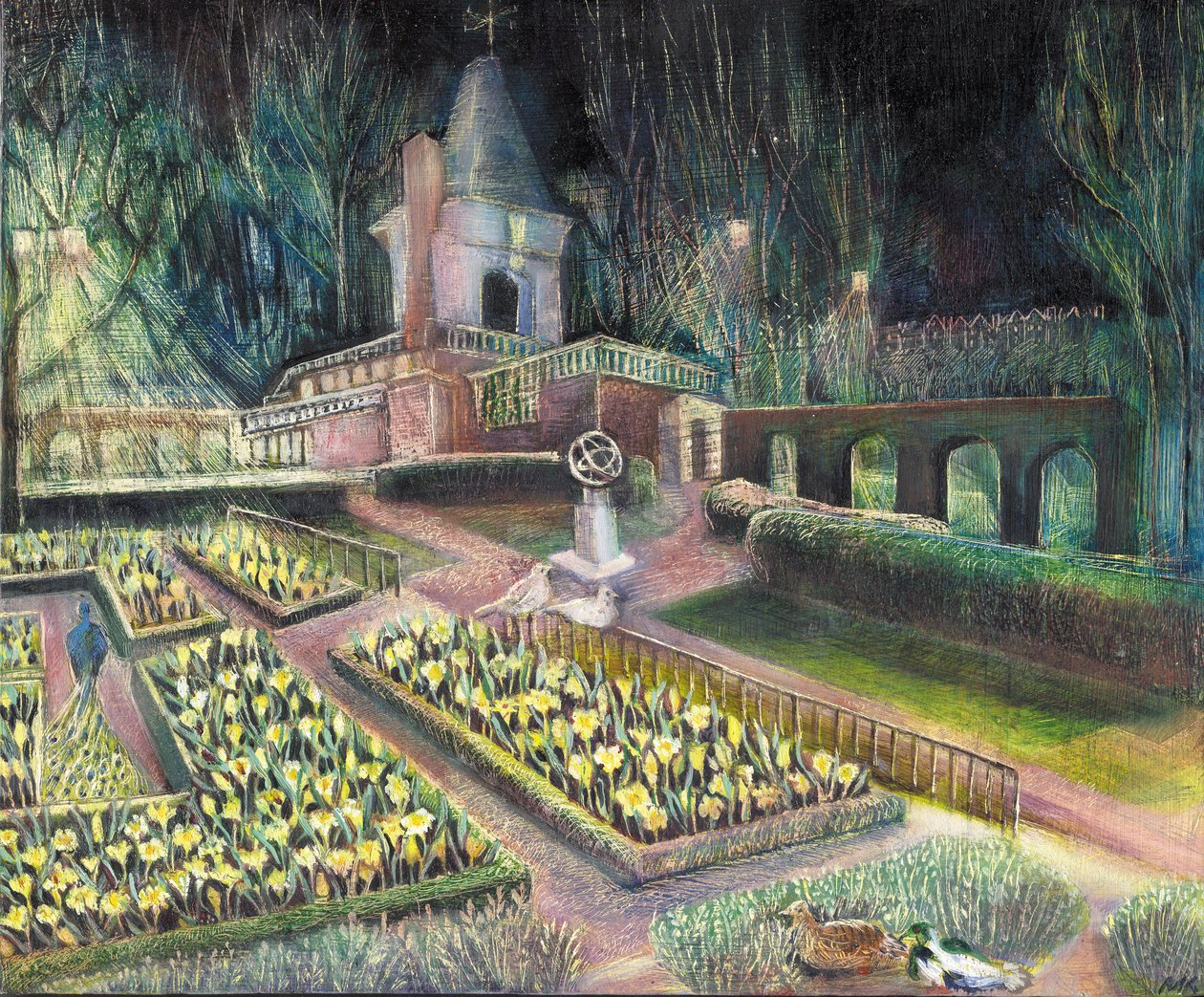 Ogród kwiatowy, Holland park, 2002 (olej na bardzie) autorstwa Mary Kuper