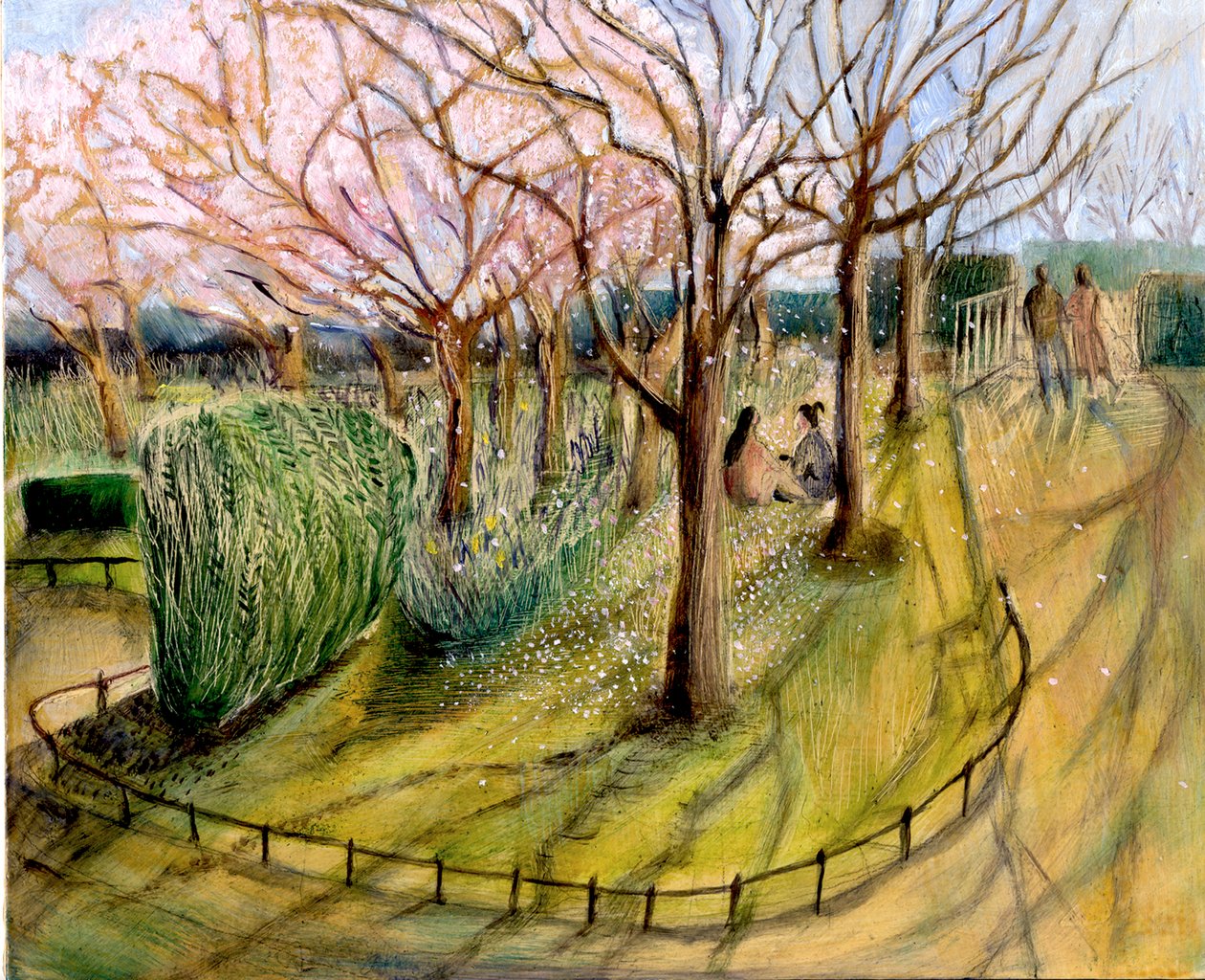 Japońscy turyści, Regents Park, 2004 (olej na desce) autorstwa Mary Kuper