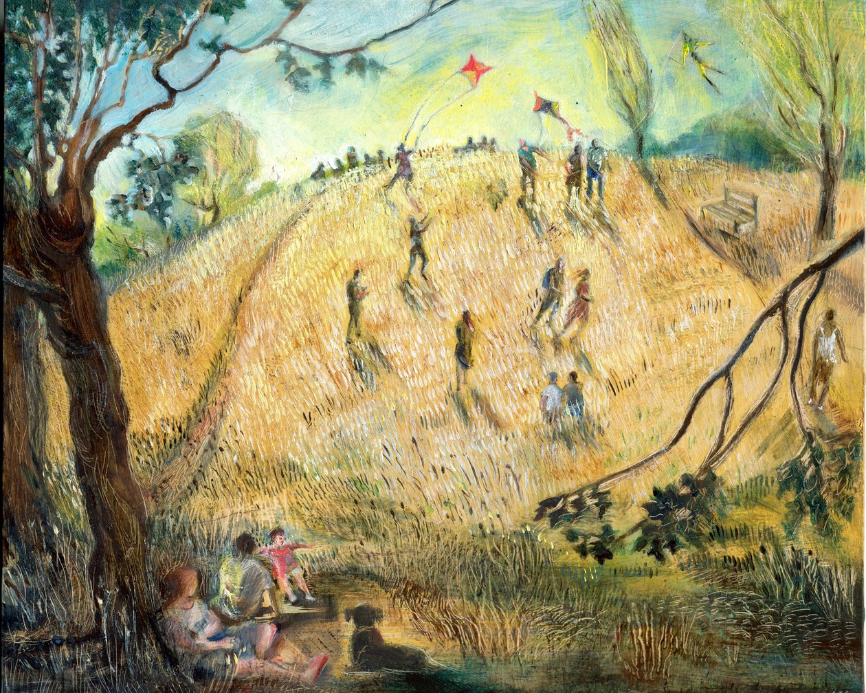 Kites on Parliament Hill, 2003 (óleo a bordo) polonês autorstwa Mary Kuper
