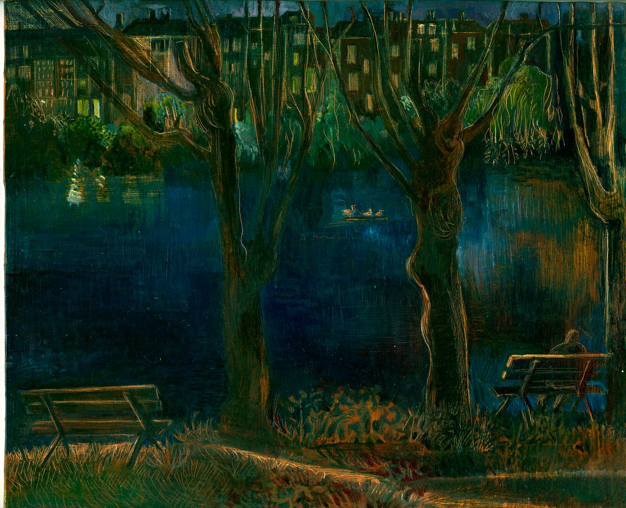 A lagoa; South End Green, 2011 (óleo a bordo) polonês autorstwa Mary Kuper