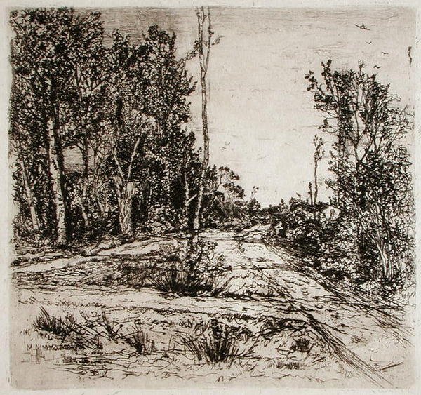 Rozbieżne ścieżki (akwaforta) autorstwa Mary Nimmo Moran