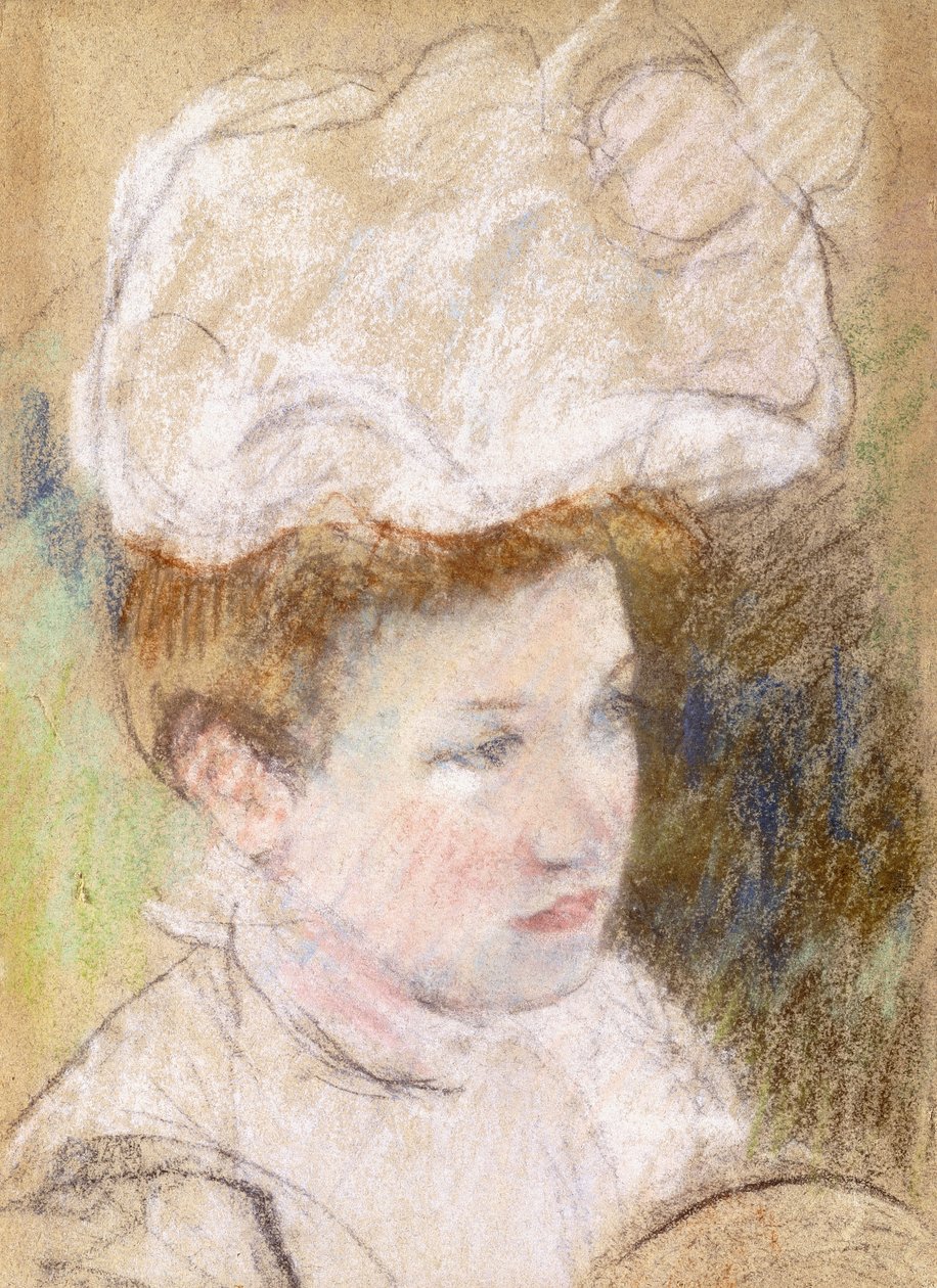 Leontine w różowym puszystym kapeluszu, 1898 autorstwa Mary Cassatt