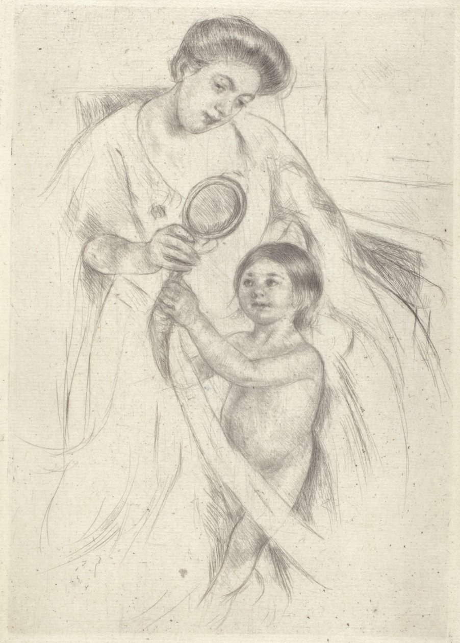 Patrząc w ręczne lusterko # 3 (atrament) autorstwa Mary Stevenson Cassatt
