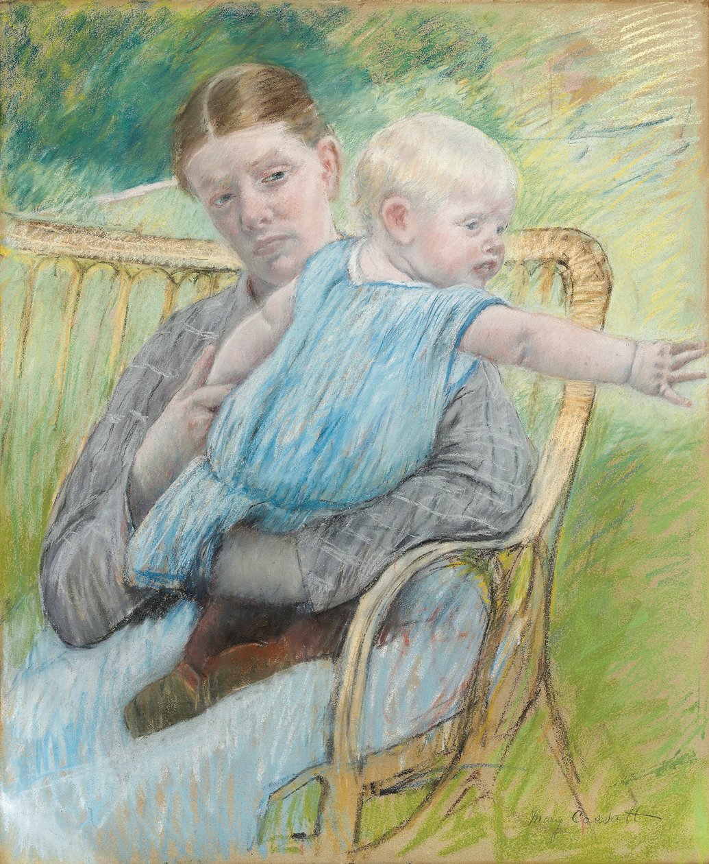 Mathilde portant son bebe (Mathilde Holding Baby) - Pastel na papierze (72,7x60,4 cm), Mary Cassatt (1845-1926), ok. 1889 - Kolekcja prywatna autorstwa Mary Stevenson Cassatt