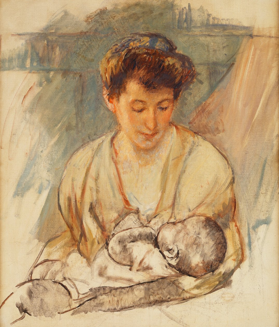 Matka Róża patrząca w dół na swoje śpiące dziecko, ok. 1900 autorstwa Mary Cassatt