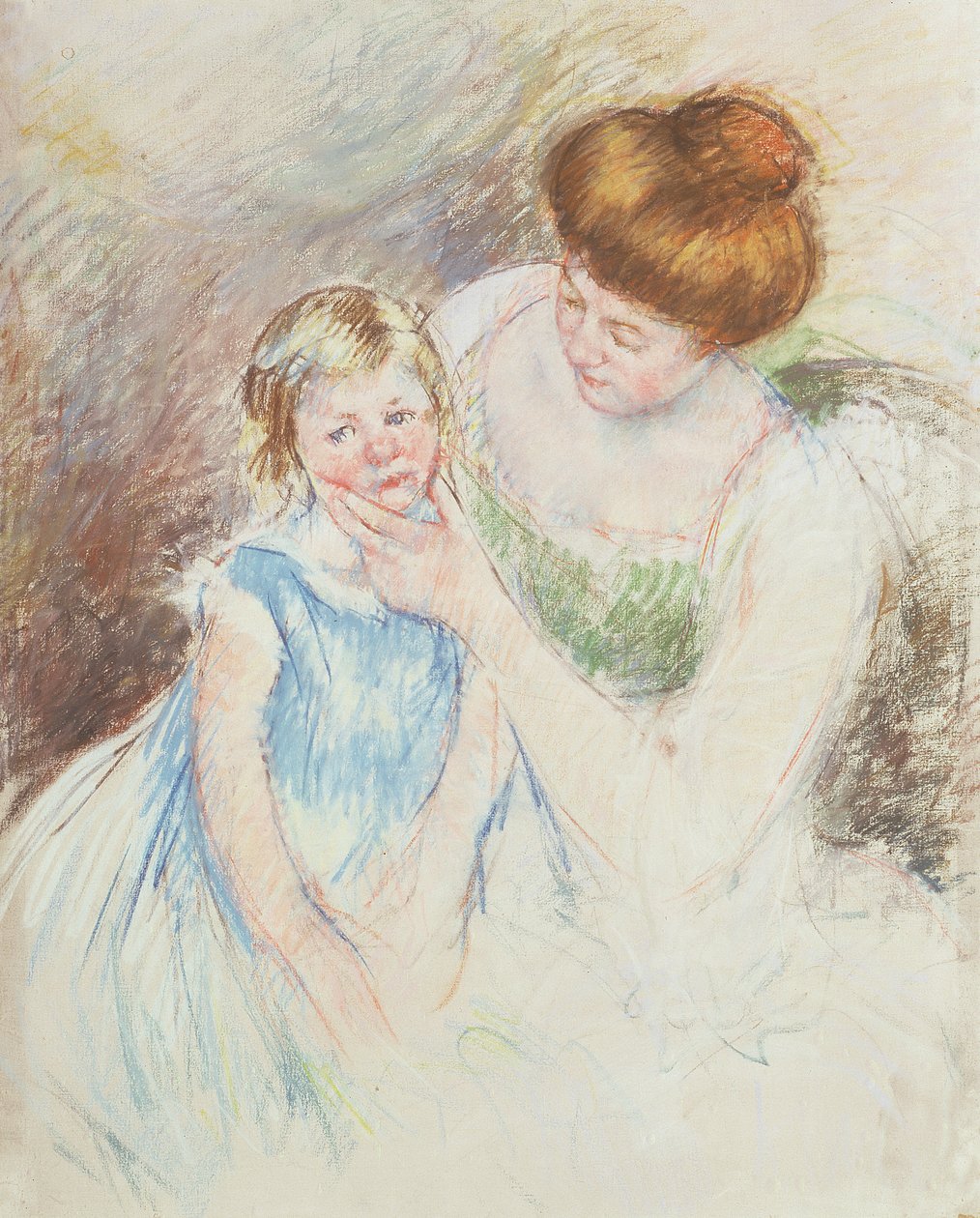 Matka z lewą ręką trzymająca podbródek Sary autorstwa Mary Cassatt