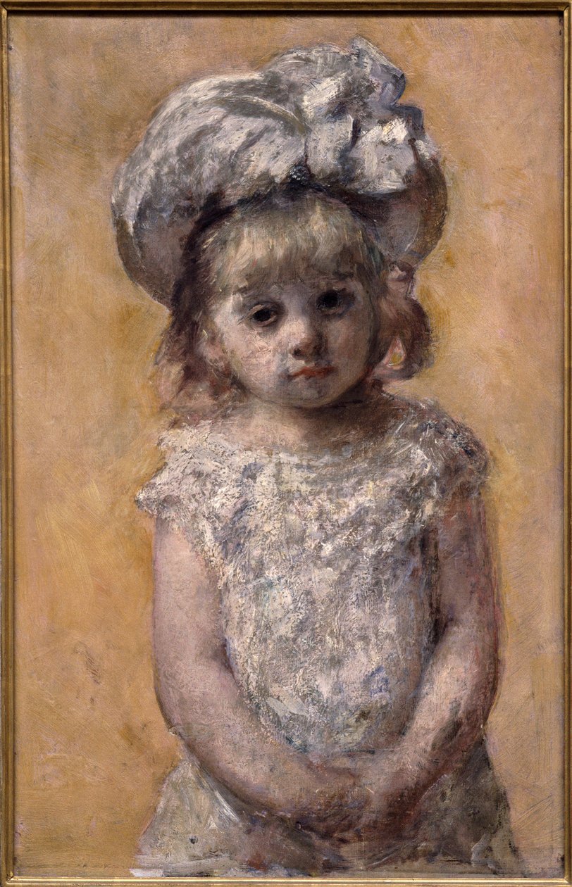Portret dziewczyny lub koronkowa sukienka. Portret dziewczynki w białej sukni wygląda smutno. Obraz Amerykanki Mary Cassatt (1844-1926) autorstwa Mary Stevenson Cassatt