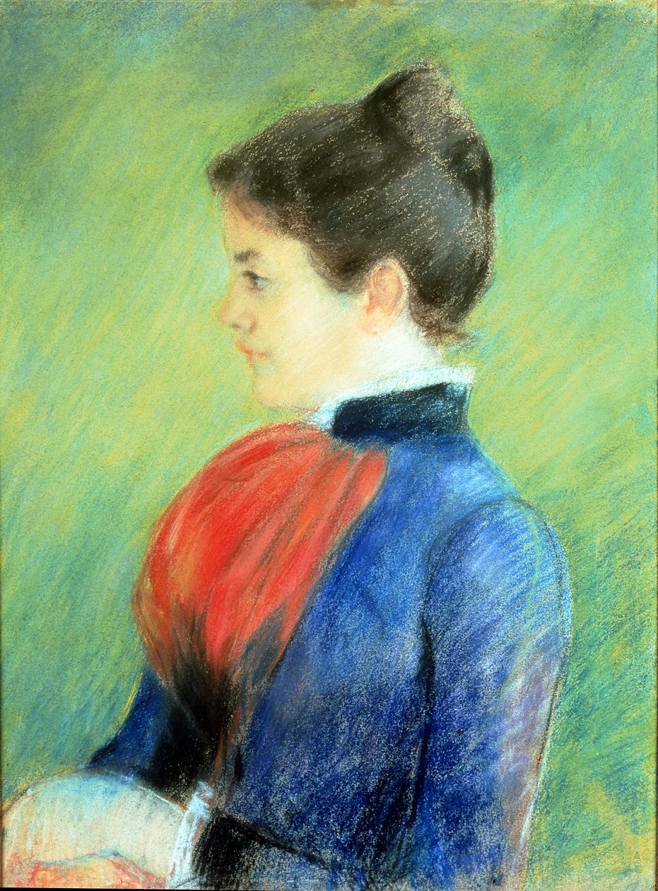 Profil kobiety ubranej w żabot (pastel na papierze) autorstwa Mary Stevenson Cassatt