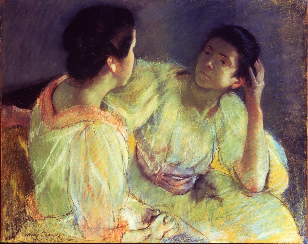 Rozmowa, ok. 1896 (pastel na papierze ułożonym na płótnie) autorstwa Mary Stevenson Cassatt