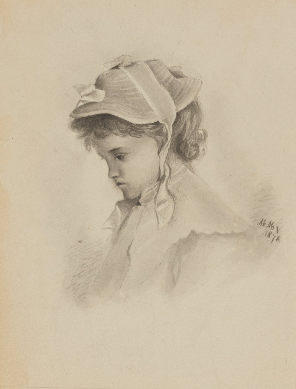 Bez tytułu głowa dziecka patrzącego w dół, 1878. autorstwa Mary Vaux Walcott