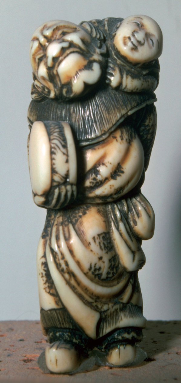 Japońskie Netsuke chińskiej tancerki i dziecka, XVIII wiek. autorstwa Masahira