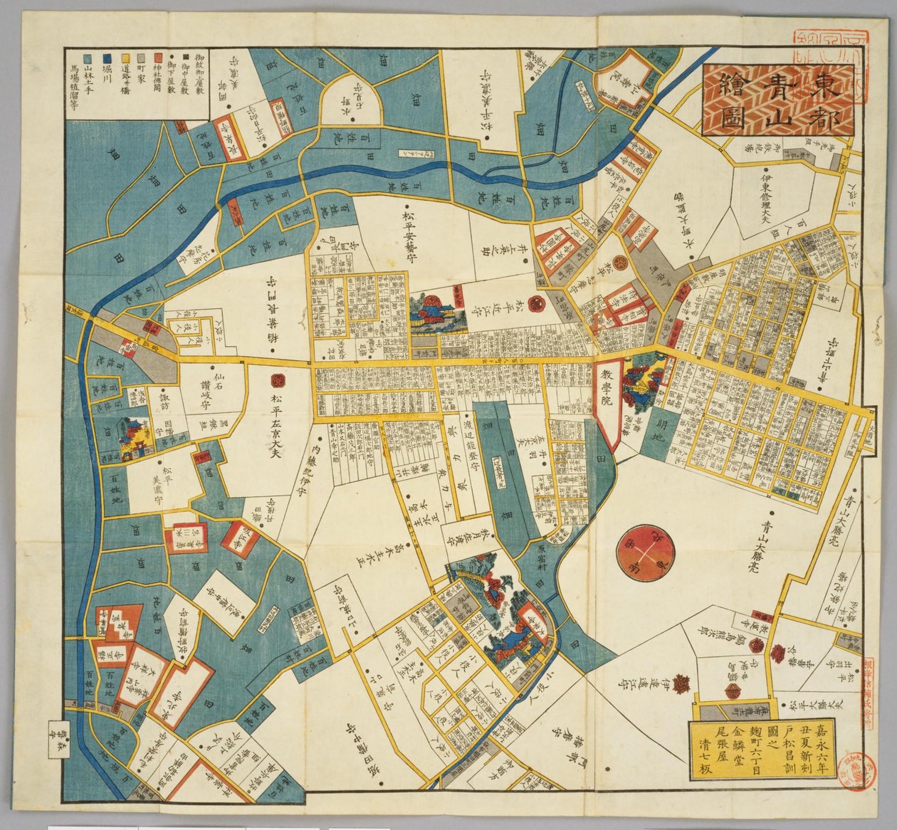 1853 Mapa Edo wokół obecnej ulicy Aoyama, od Miyamasusakaue autorstwa Masanori Tomatsu