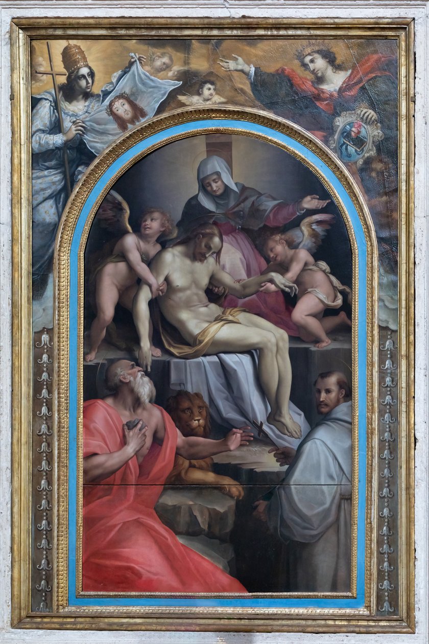 Depozyt ze świętymi Girolamo i Francesco, ok. 1550-1600 (olej na płycie) autorstwa Maso da San Friano