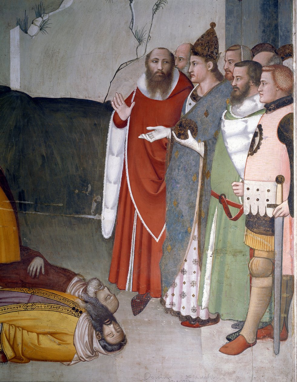 Epizody sylwestrowe: Papież Święty Sylwester I (Silvester lub Silvestro) (314-335) wzbudza dwóch magów (Saint Sylvester wzbudza dwóch magów) Fresk Maso di Banco (znany około 1341-1346) XIV-wieczna Florencja, Chiesa di Santa Croce , Cappella Bardi autorstwa Maso di Banco
