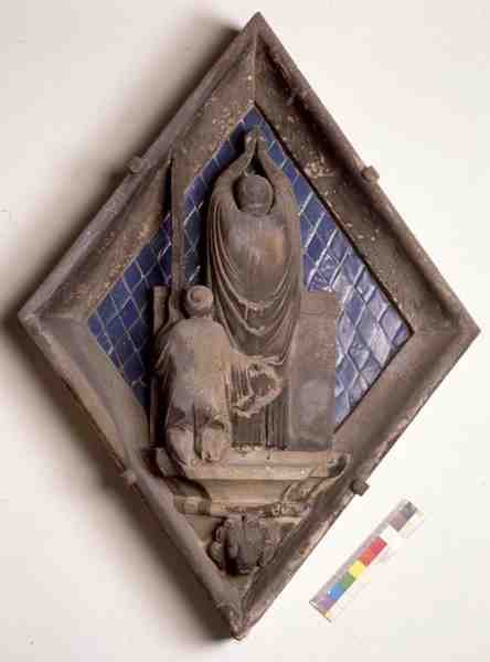 Eucharystia, reliefowa płytka z Campanile (marmurowa i ceramiczna) autorstwa Maso di Banco