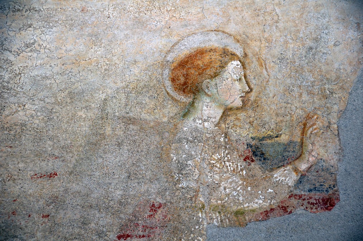 Fresk autorstwa Masolino da Panicale w baptysterium w Castiglione, szczegół Zwiastowania autorstwa Masolino da Panicale