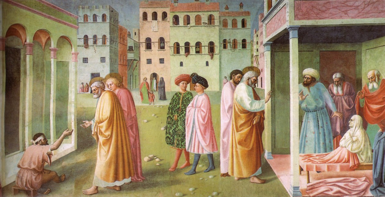 Uzdrowienie kaleki i wskrzeszenie Tabithy autorstwa Masolino da Panicale