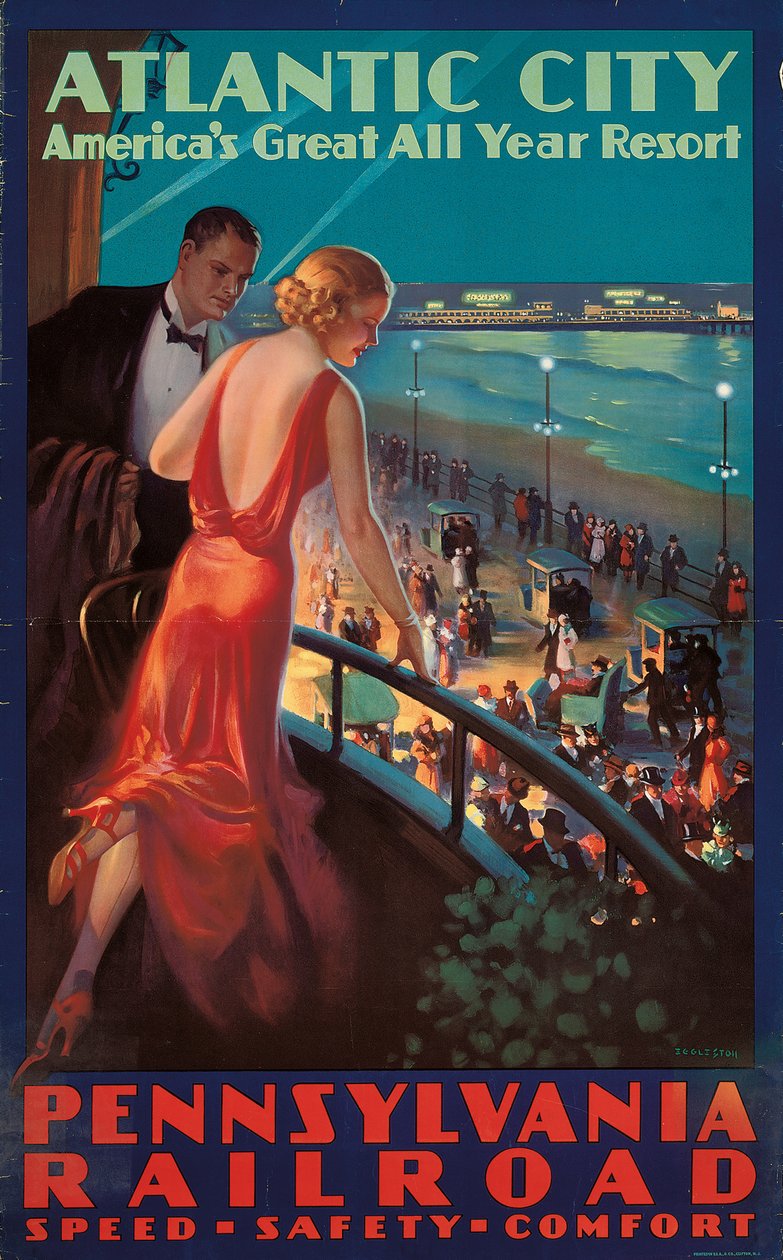 Plakat reklamujący podróż do Atlantic City przez Pennsylvania Railroad autorstwa Mason Edward Eggleston