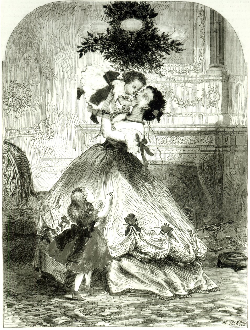 „Pod jemiołą” dla Illustrated London News, 1865 (grawerowanie) autorstwa Mason Jackson