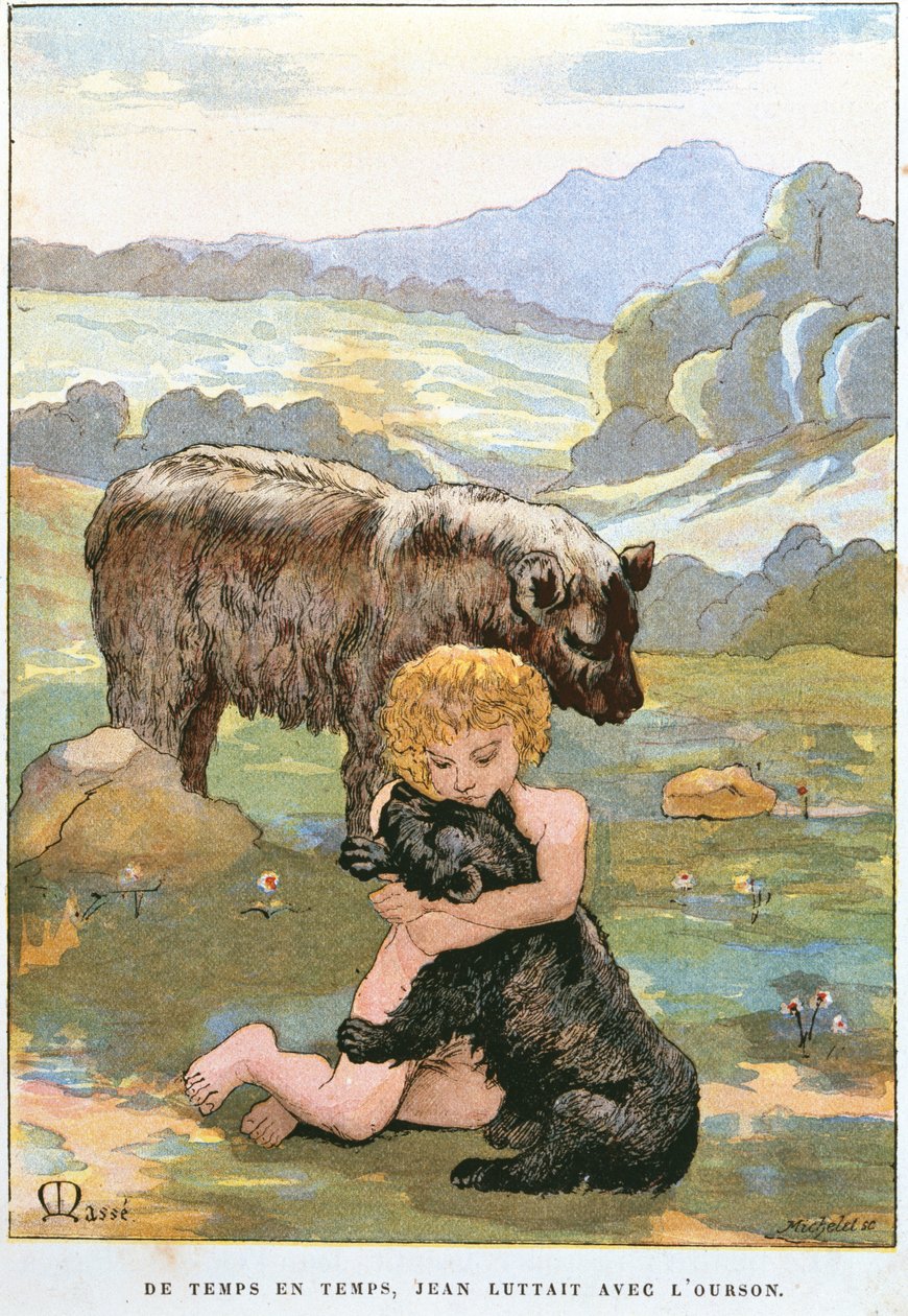 Jean-Lours jako dziecko bawiące się z małym misiem, ok. 1900 autorstwa Masse Masse