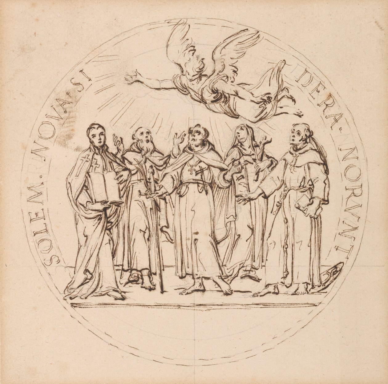 Projekt medalika papieskiego do kanonizacji autorstwa Klemensa X od św. Piusa, św. Gaetano dei Conti di Thiene, św. Franciszka Borgii SJ, św. Louisa Bertranda OP i św. Małgorzaty Q(ueen) ze Szkocji autorstwa Massimiliano Soldani