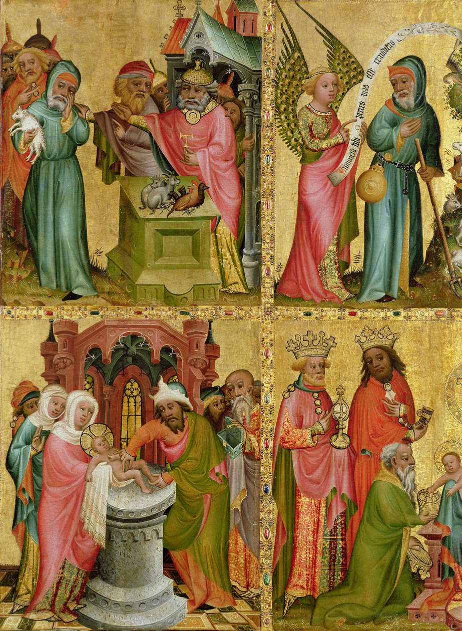Ofiara Joachima i obrzezanie Chrystusa, z lewego skrzydła Ołtarza Buxtehude, 1400-10 (tempera na desce) (detal z 159469) autorstwa Master Bertram of Minden