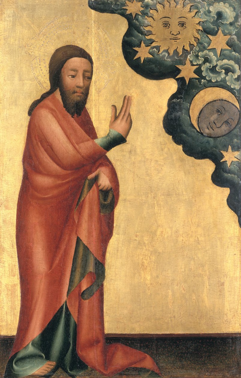 Stworzenie Słońca, Księżyca i gwiazd, fragment z Ołtarza Grabowa, 1379-83 (tempera na panelu) autorstwa Master Bertram of Minden