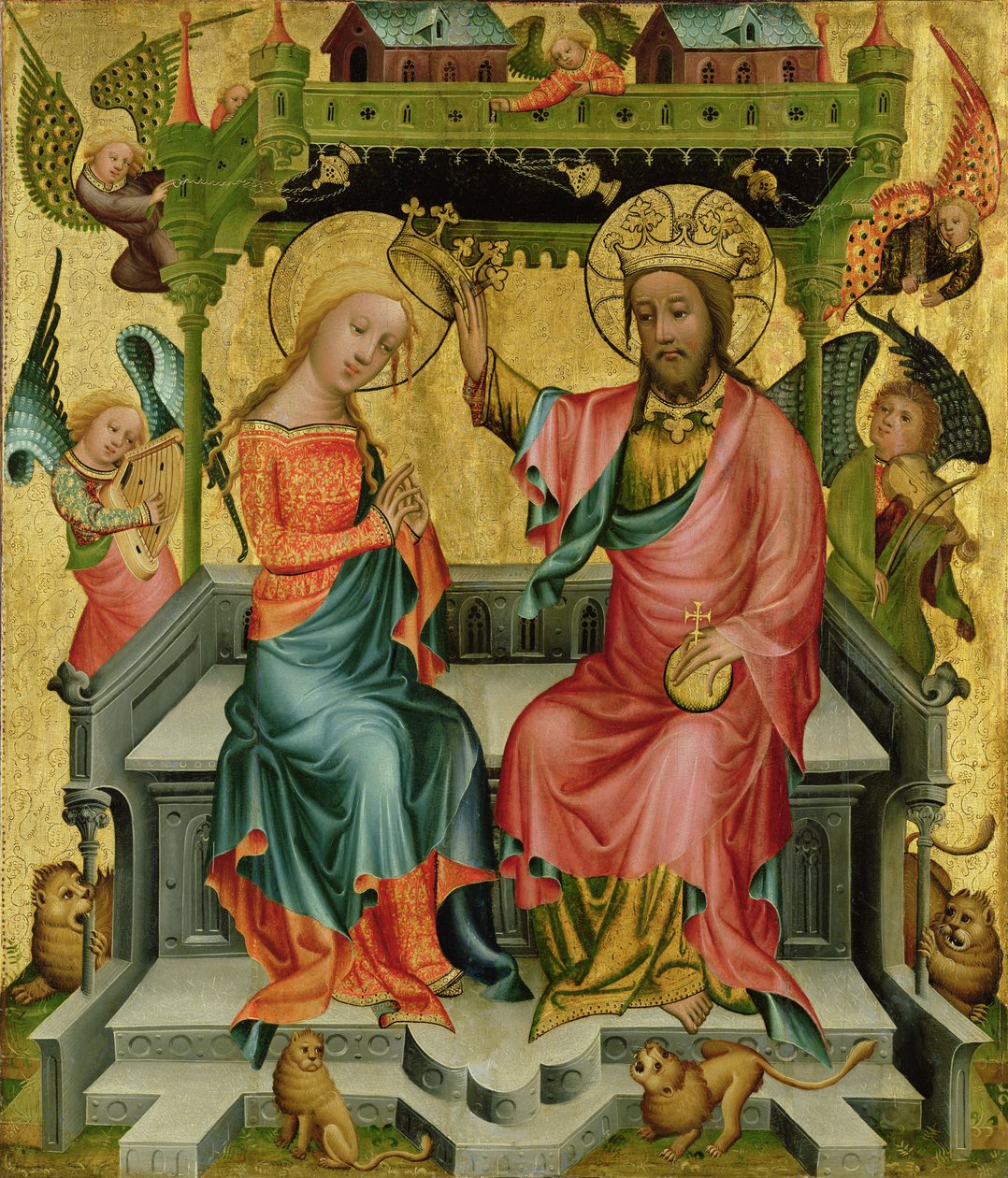 Ukoronowanie Marii, z prawego skrzydła Ołtarza Buxtehude, 1400-10 (tempera na desce) autorstwa Master Bertram of Minden