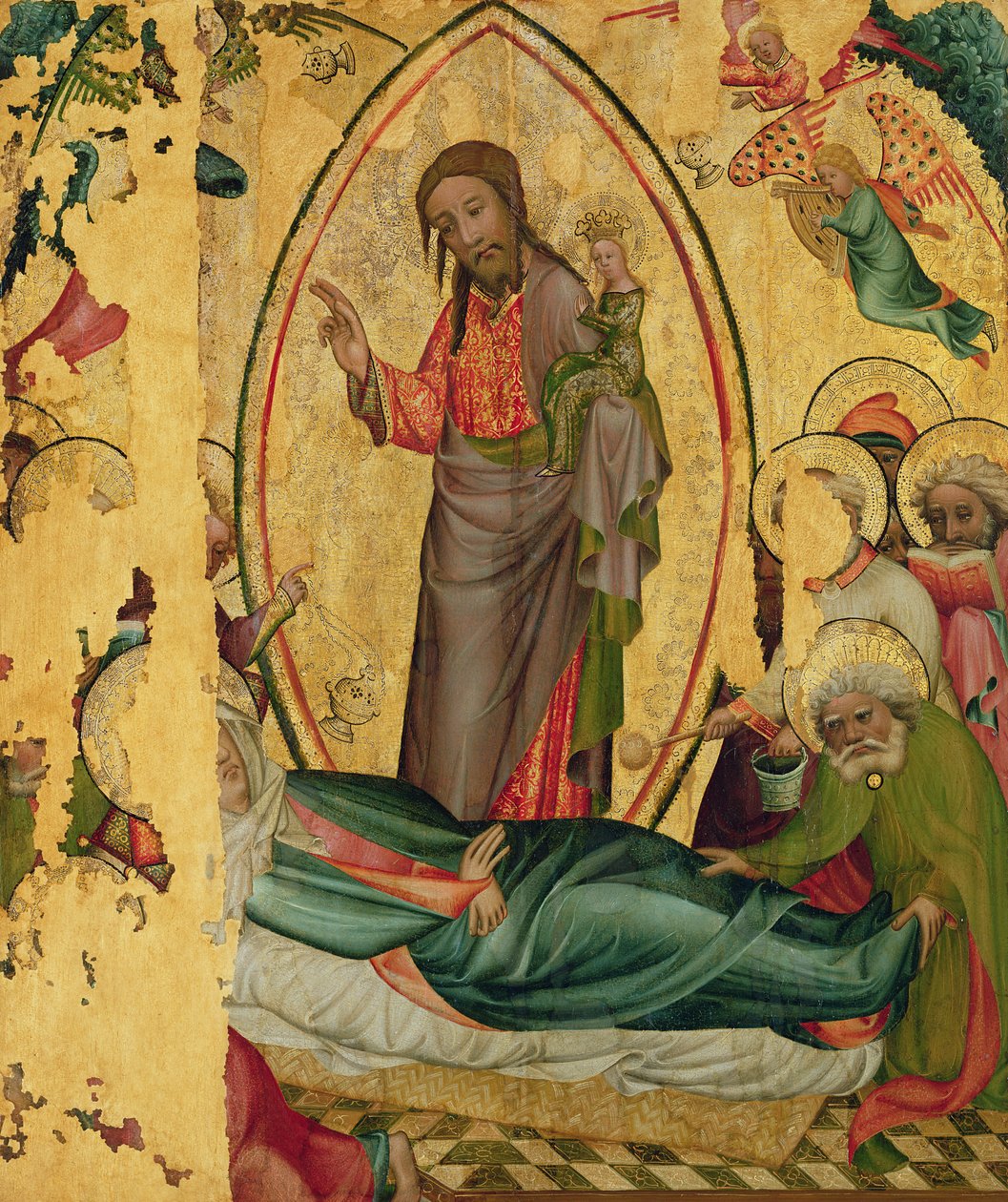 Zaśnięcie, z lewego skrzydła Ołtarza Buxtehude, 1400-10 (tempera na desce) autorstwa Master Bertram of Minden