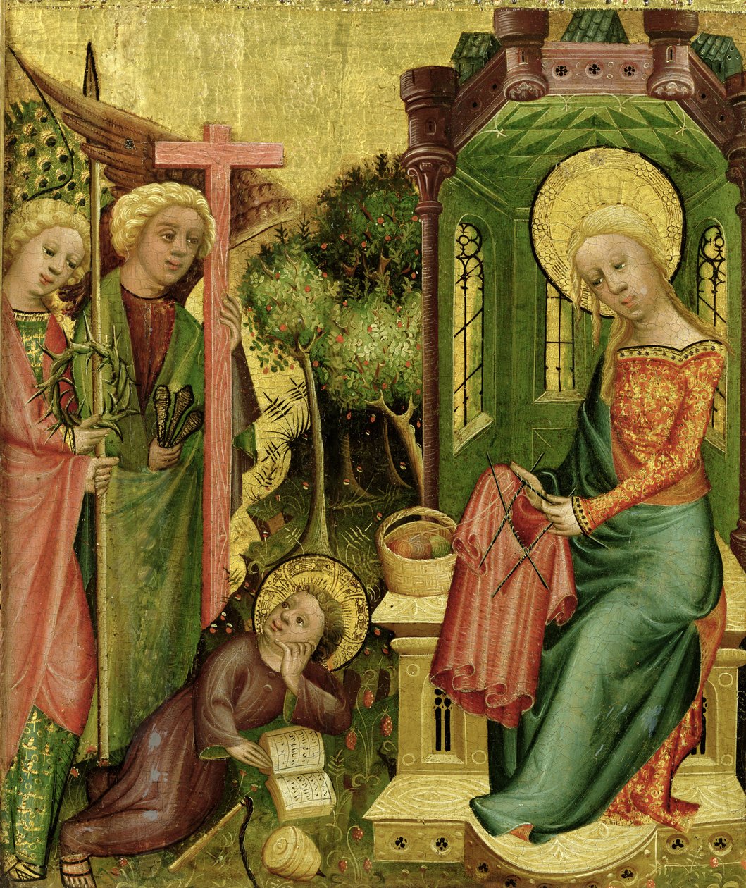 Wizyta Anioła, z prawego skrzydła Ołtarza Buxtehude, 1400-10 (tempera na panelu) autorstwa Master Bertram of Minden