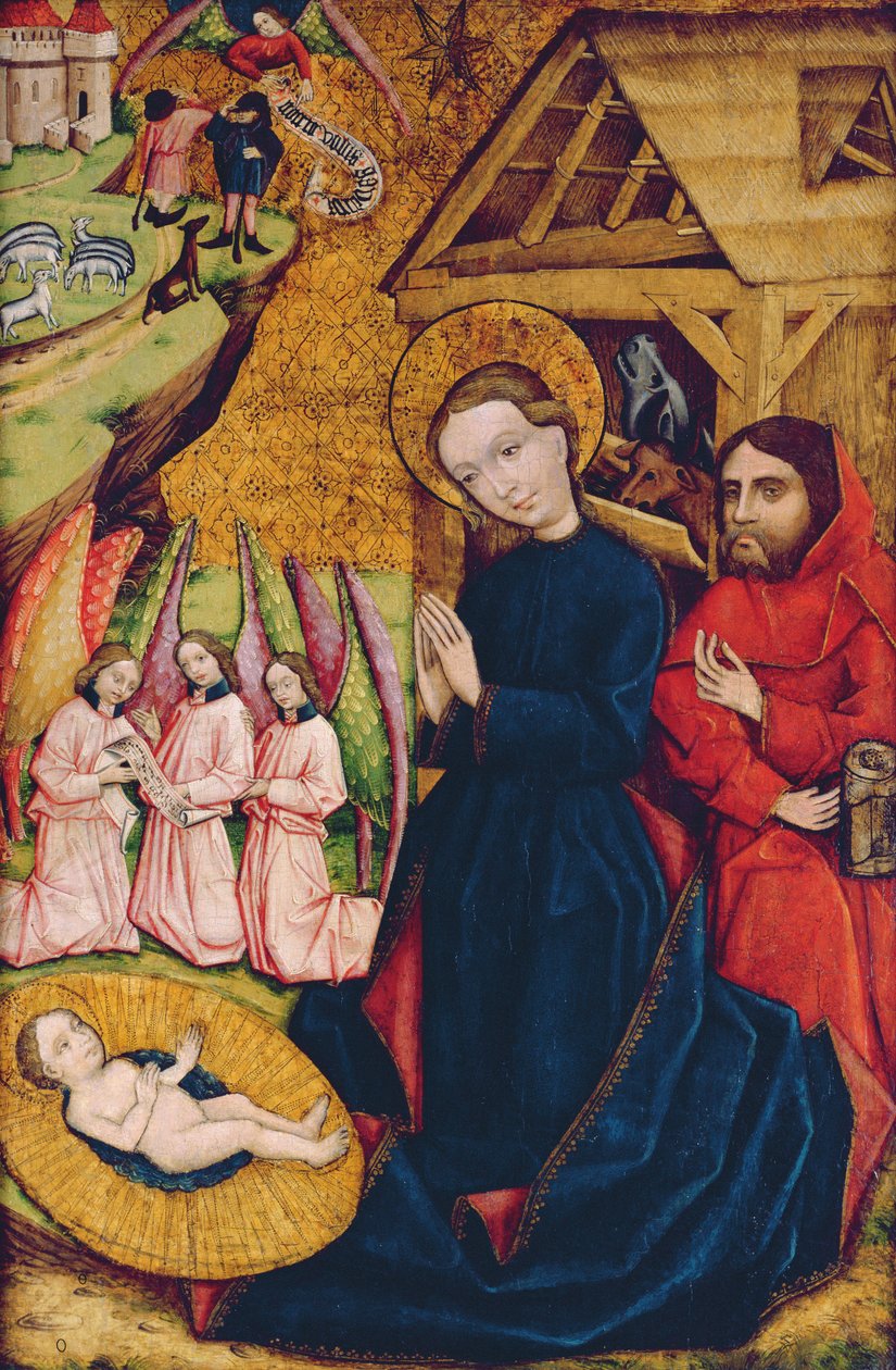 Narodzenia, z ołtarza głównego Nemetliszte, ok. 1450 (tempera na drewnie) autorstwa Master from Nemetlipcse