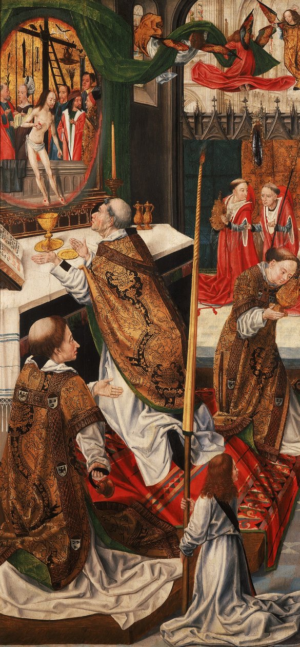 Tryptyk ze scenami Męki Pańskiej (rewers lewego skrzydła) Msza św autorstwa Master of Aachen the Altarpiece
