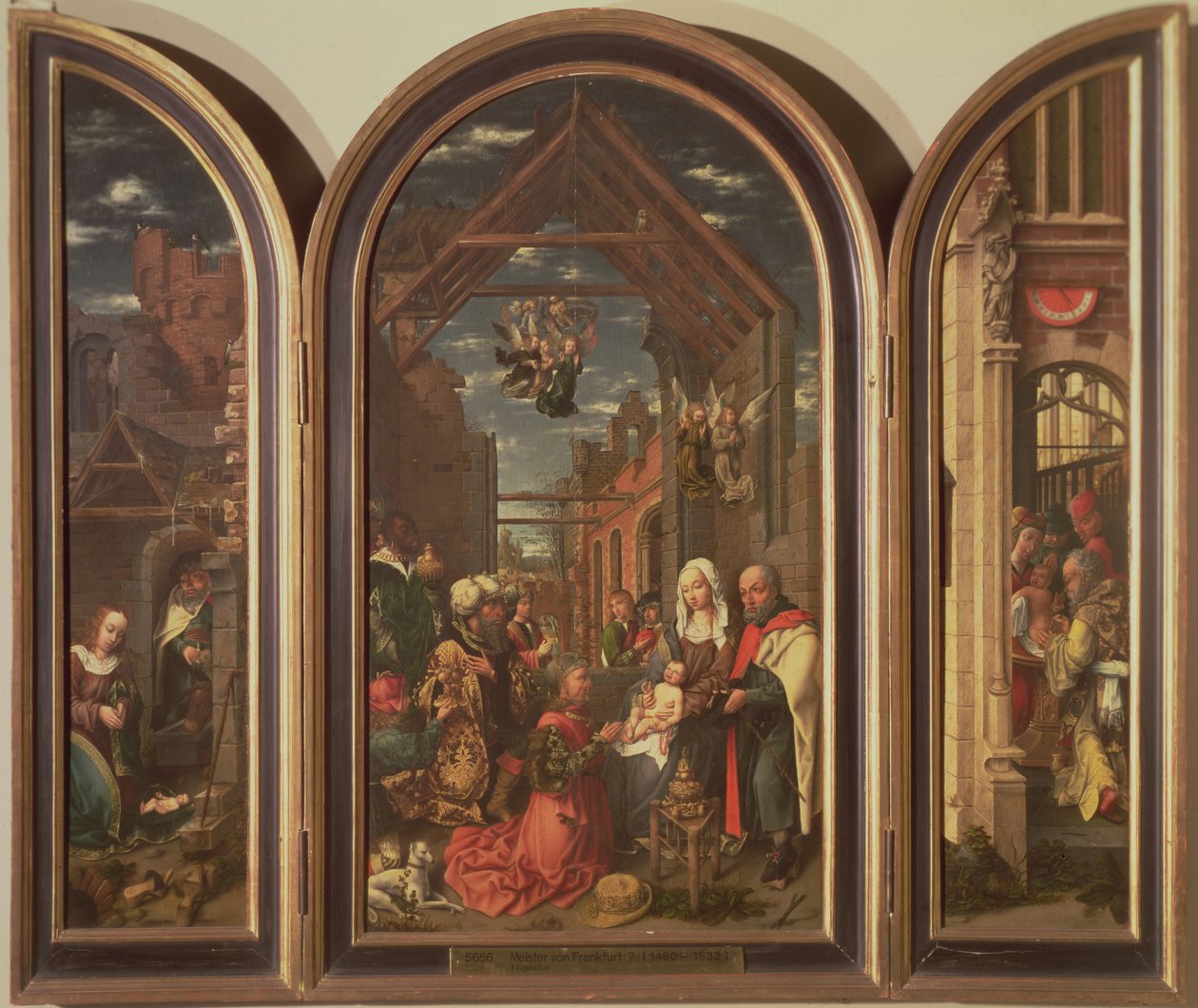 Tryptyk, przedstawiający Adorację Trzech Króli (w środku), Narodzenia (po lewej) i Obrzezania (po prawej), ok. 1512 (panel) autorstwa Master of Frankfurt